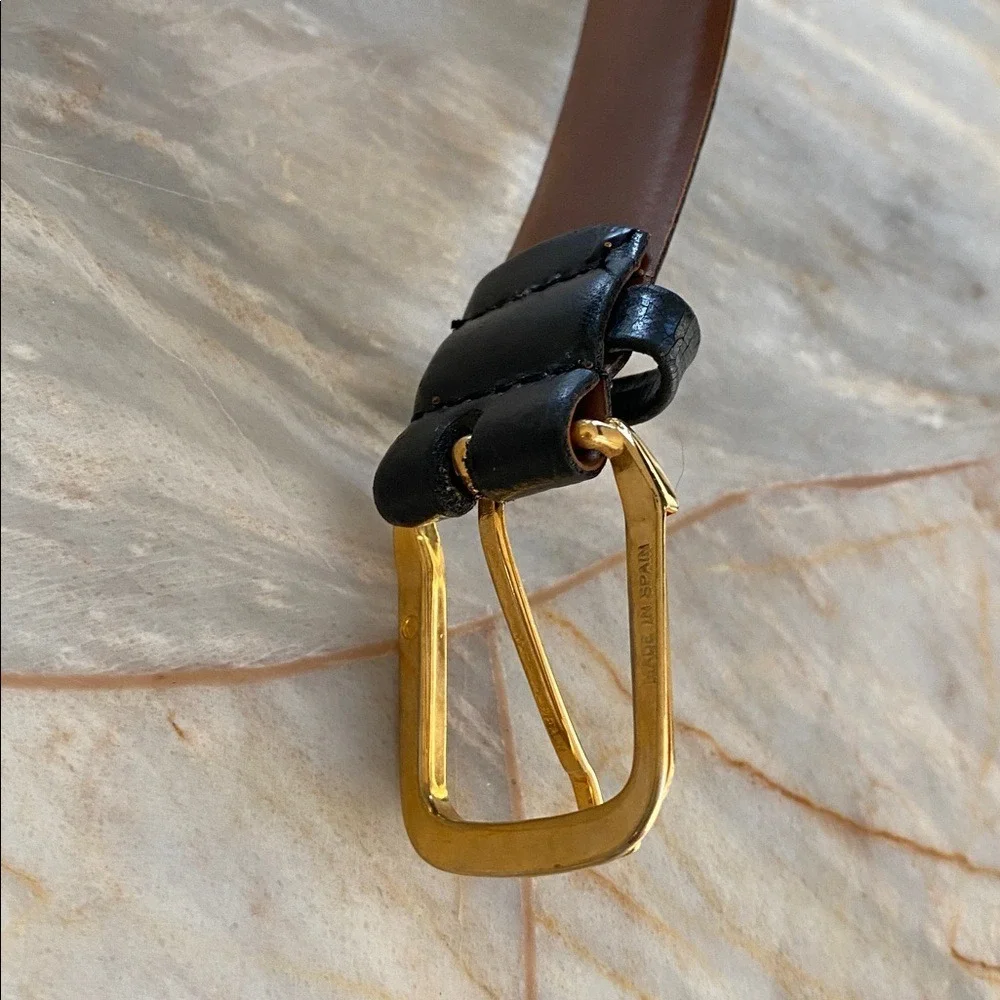 Christian Dior‎ Mens Black Leather Gold Buckle Dress Belt 3z 32 80 Made in Spain